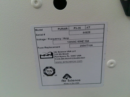 Air Science Basic 3ft Purair P5-36-XT Ductless Fume Hood 120v FULLY TESTED