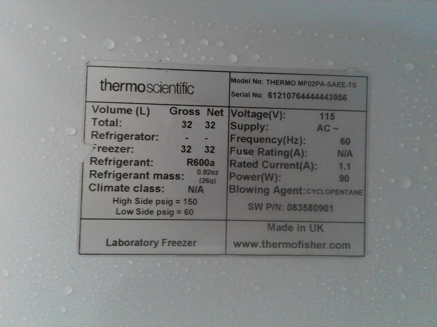 Thermo Scientific MF02PA-SAEE-TS Countertop -20C Laboratory Freezer 1.13Cf