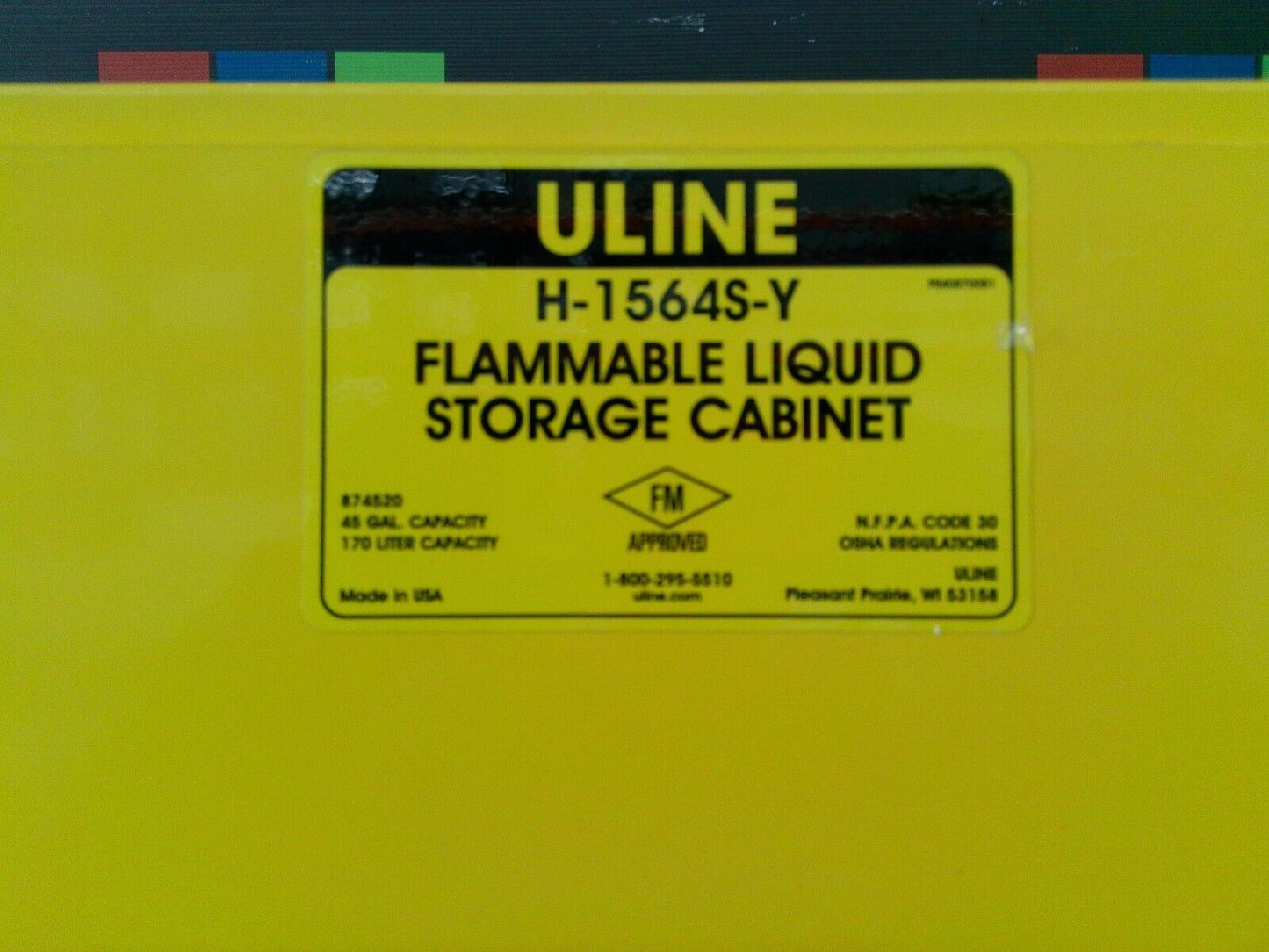 Uline H-1564S-Y Flammable Storage Cabinet Self Closing Doors 45 Gal