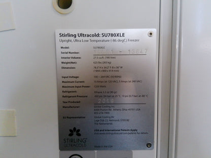 Stirling Ultracold SU780XLE -86C Ultra Low Freezer 27.5Cf (2019) FULLY TESTED