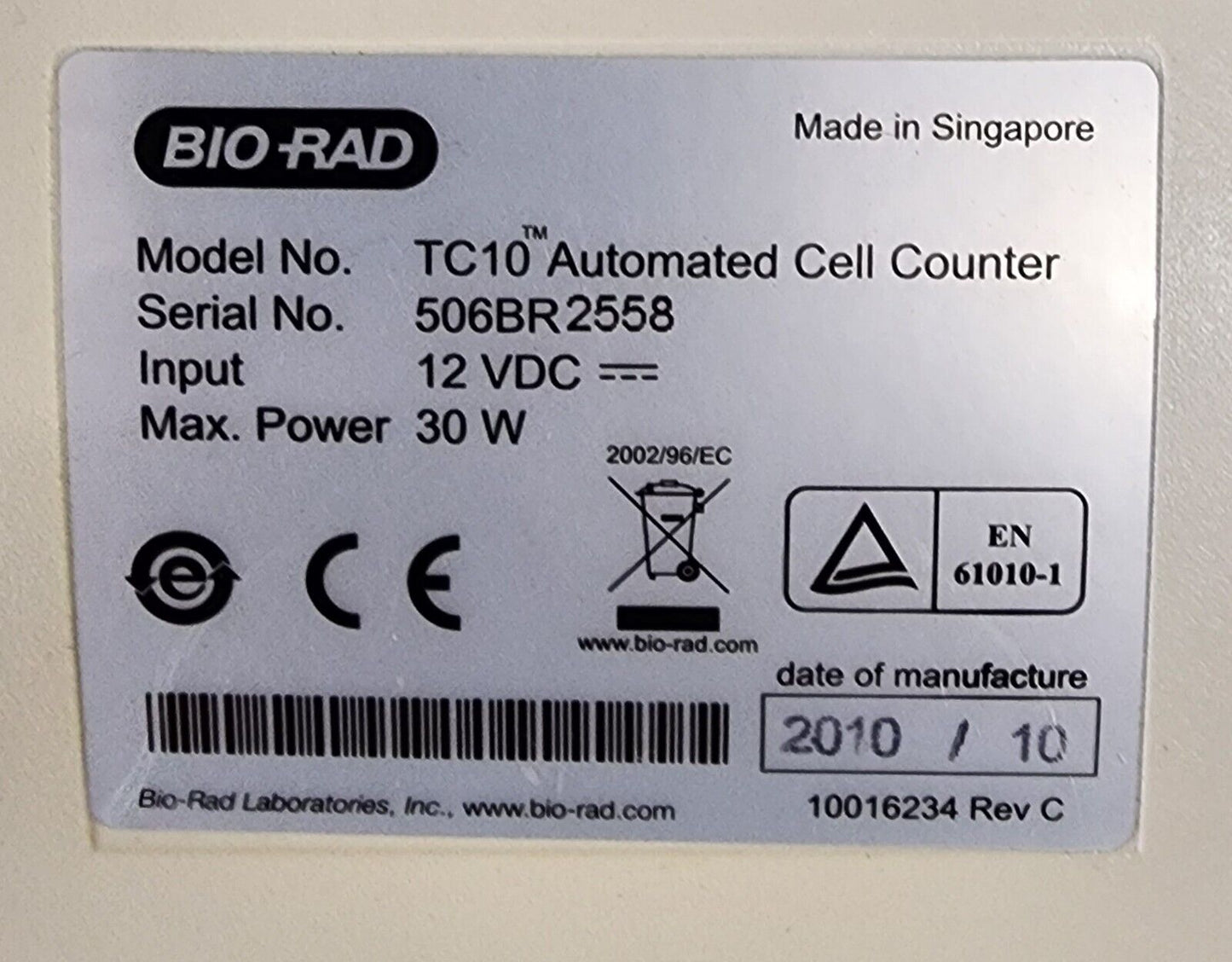 Bio-Rad TC10 Automated Cell Counter w/ Power Supply