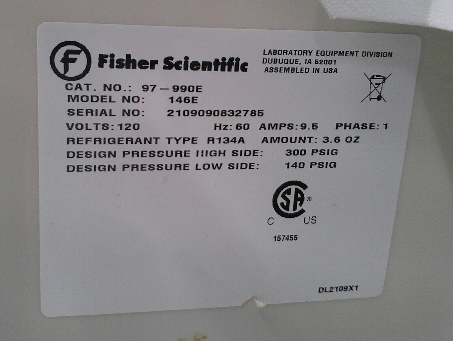 Fisher Scientific 146E Low Temperature Incubator 6.1Cf 120v FULLY TESTED