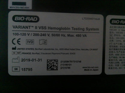 Bio-Rad VARIANT II VCS Hemoglobin Testing System