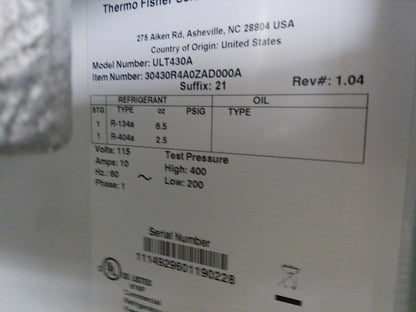 Thermo Scientific ULT430A Revco Undercounter Laboratory  Freezer 4.9Cf 120v