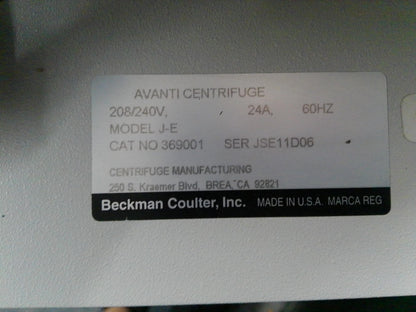 Beckman Avanti J-E Refrigerated Floor Centrifuge w/JA-14 Rotor 208v FULLY TESTED