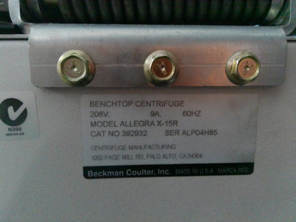 Beckman Allegra X-15R Refrigerated Benchtop Centrifuge w/Rotor,Buckets & Inserts