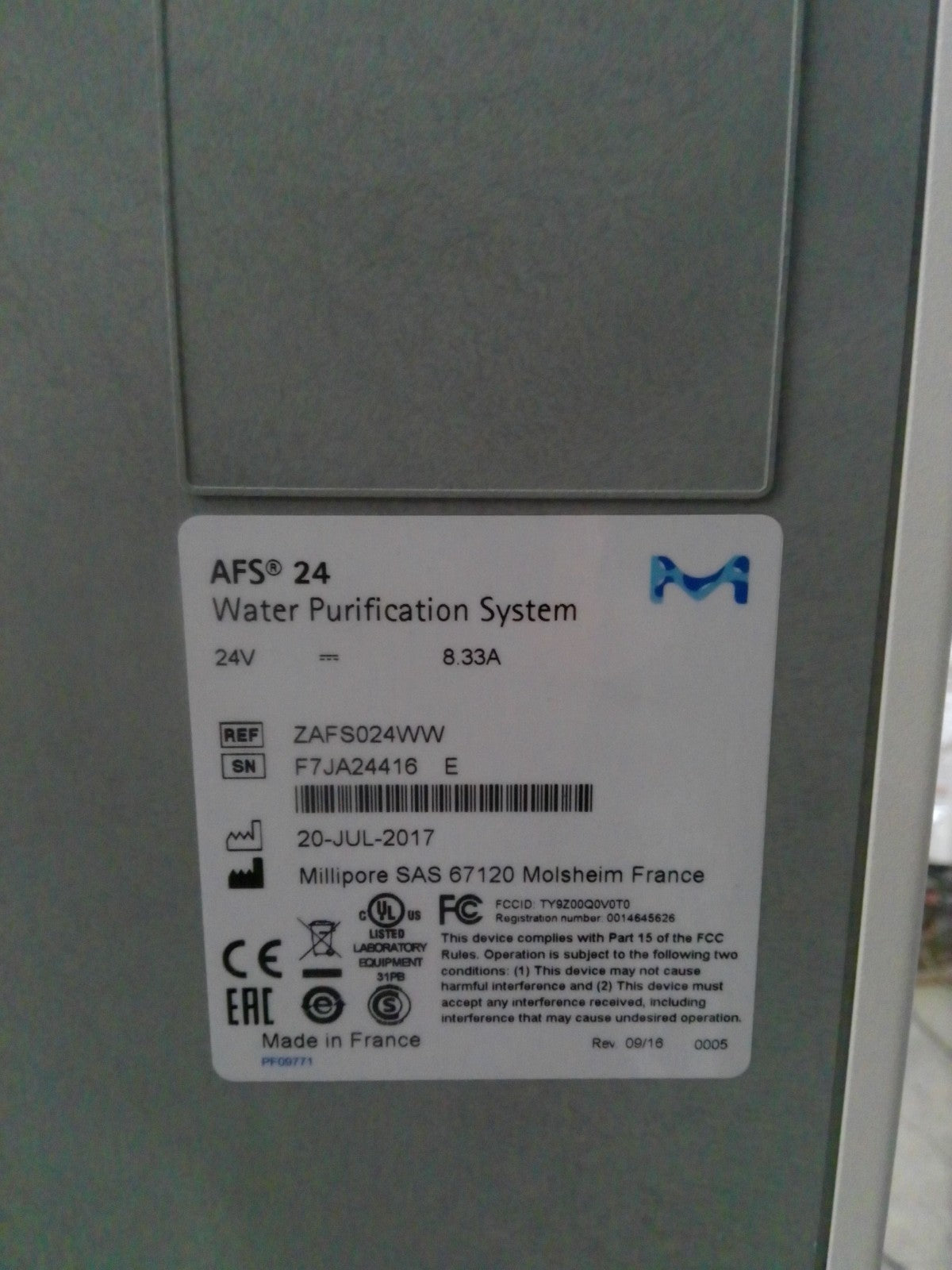 Millipore AFS 24 Water Purification System w/ Sanitation Module TankS60UV