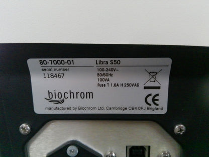 Biochrom Libra 80-7000-01 S50 UV/Vis Spectrophotometer 120v FULLY TESTED