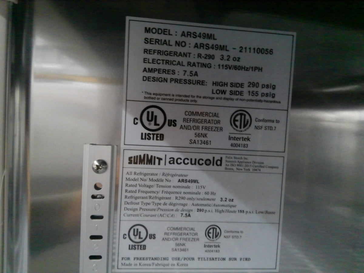 Accucold ARS49ML +4C Double Door Stainless Steel Refrigerator 49Cf 120v (2021)