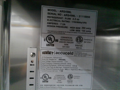 Accucold ARS49ML +4C Double Door Stainless Steel Refrigerator 49Cf 120v (2021)