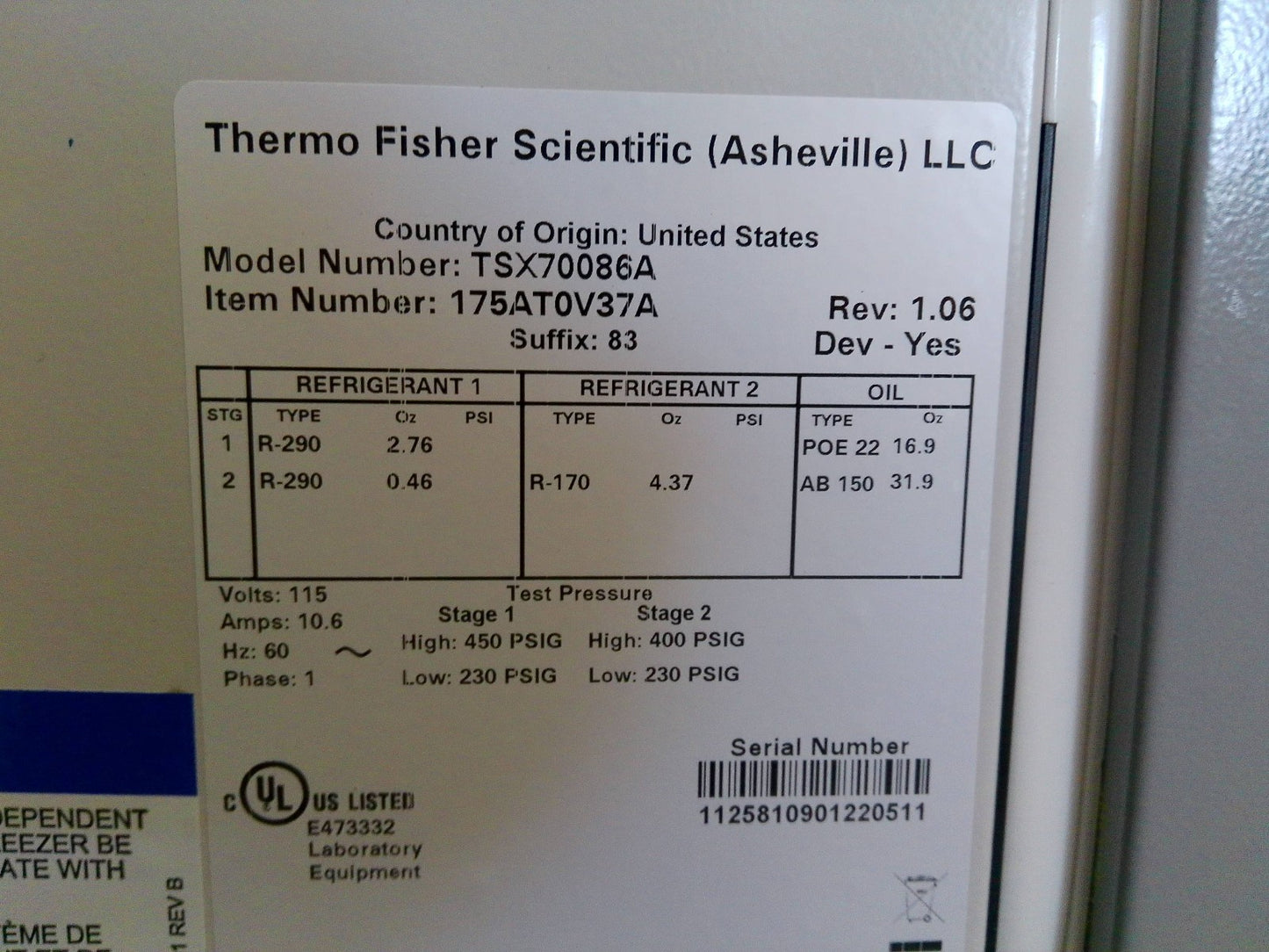 Thermo Scientific TSX70086A -86C Ultra Low Freezer 33.5Cf (2022) FULLY TESTED