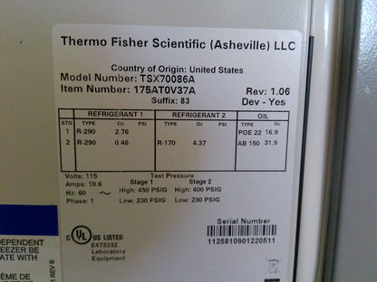 Thermo Scientific TSX70086A -86C Ultra Low Freezer 33.5Cf (2022) FULLY TESTED