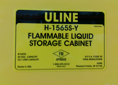 Uline H-1565S-Y Flammable Storage Cabinet Self Closing Doors 60 Gal
