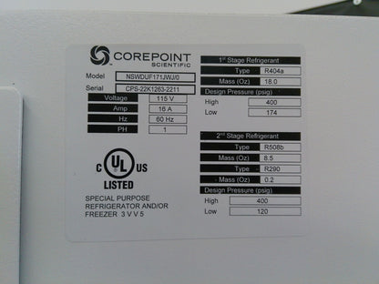 Corepoint Scientific NSWDUF171JWJ -86C Ultra Low Freezer 17Cf, FULLY TESTED