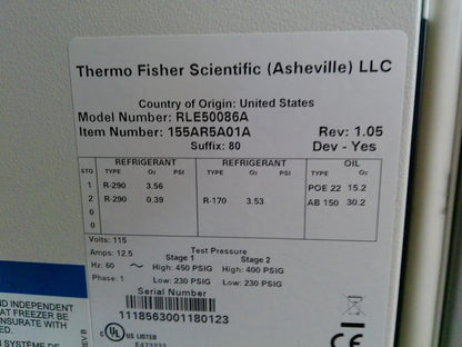 Thermo Scientific RLE50086A -86C Ultra Low Freezer 24.1Cf (2018) FULLY TESTED