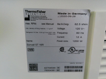 Thermo Sorvall ST16R Refrigerated Benchtop Centrifuge w/Rotor, Buckets, Inserts