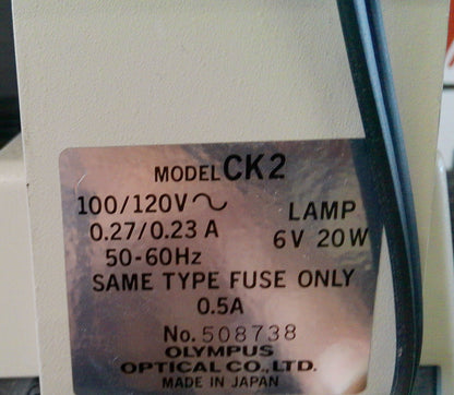 Olympus CK2 Inverted Phase Contrast Microscope With 3 Objectives, FULLY TESTED