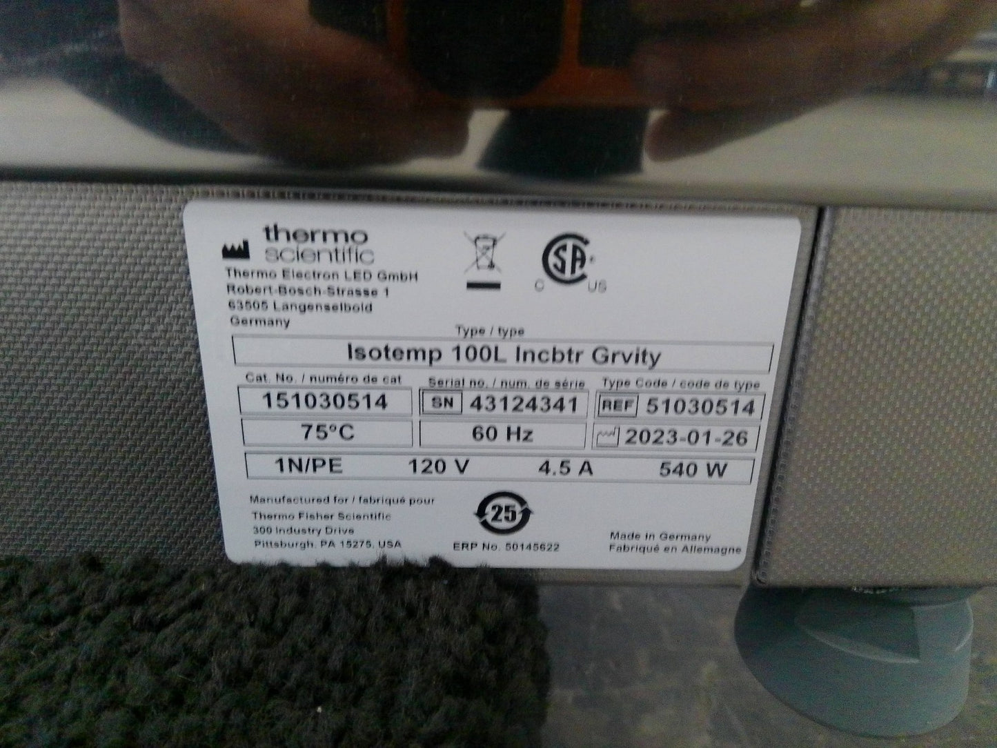 Fisherbrand Isotemp 51030514 - 100L Incubator Oven 3.5Cf
