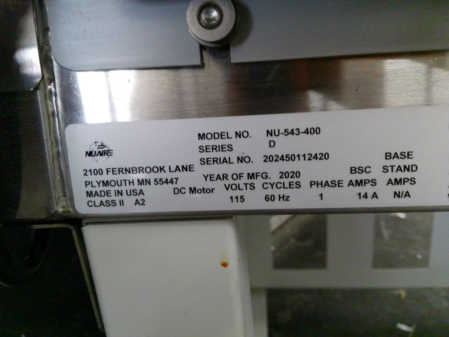 Nuaire 4ft 543-400 A2 Biosafety/Biological Safety Cabinet w/UV & Stand (2020)
