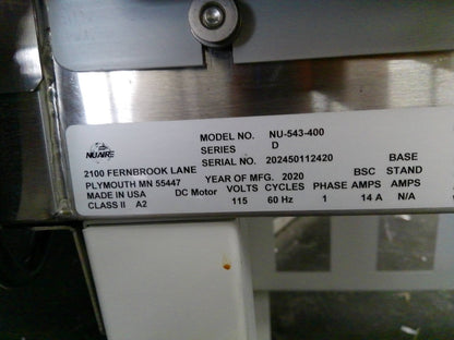 Nuaire 4ft 543-400 A2 Biosafety/Biological Safety Cabinet w/UV & Stand (2020)