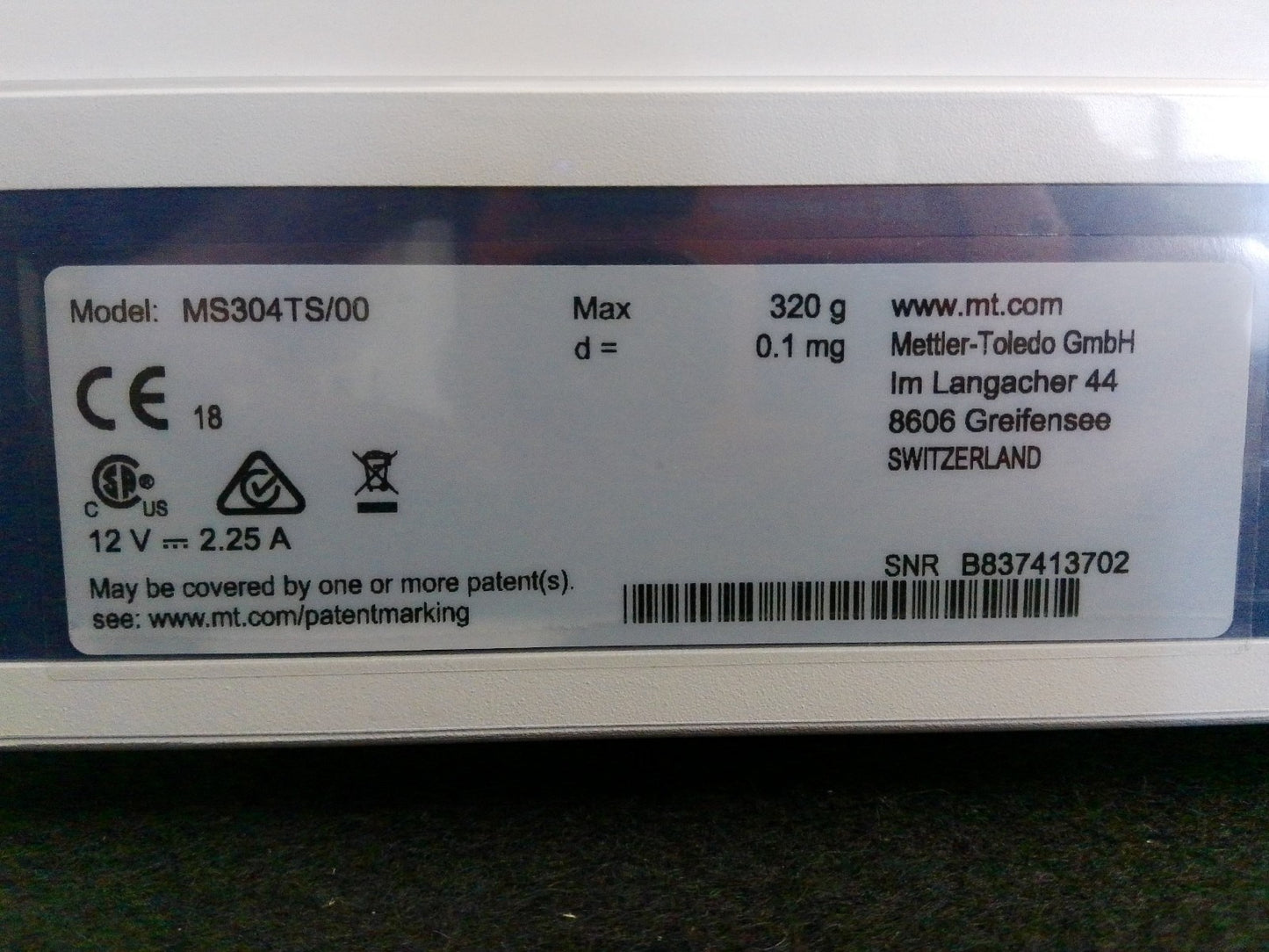 Mettler Toledo MS304TS/00 Analytical Balance w/ RS-P26 Printer 320g Capacity