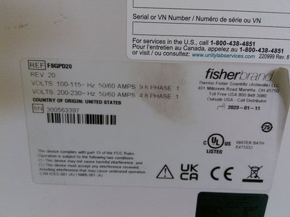 Fisherbrand Isotemp GPD20 General Purpose Deluxe Water Bath 20L FULLY TESTED