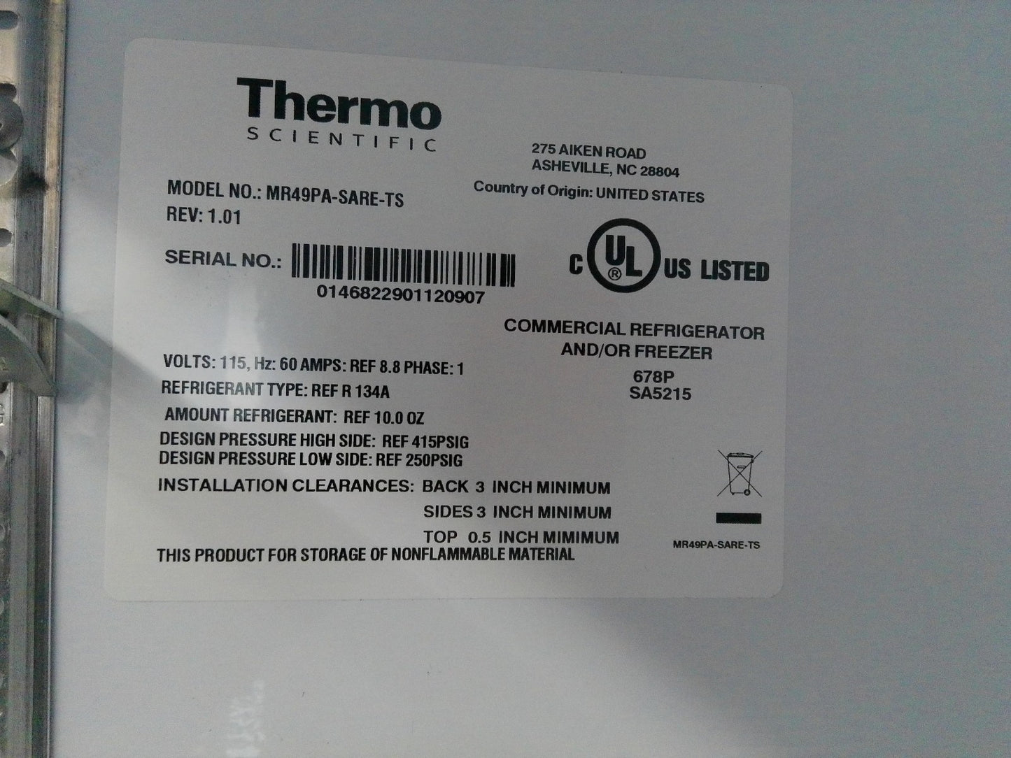 Thermo Scientific MR49PASARETS Stainless Steel Double Door +4C Refrigerator 49Cf