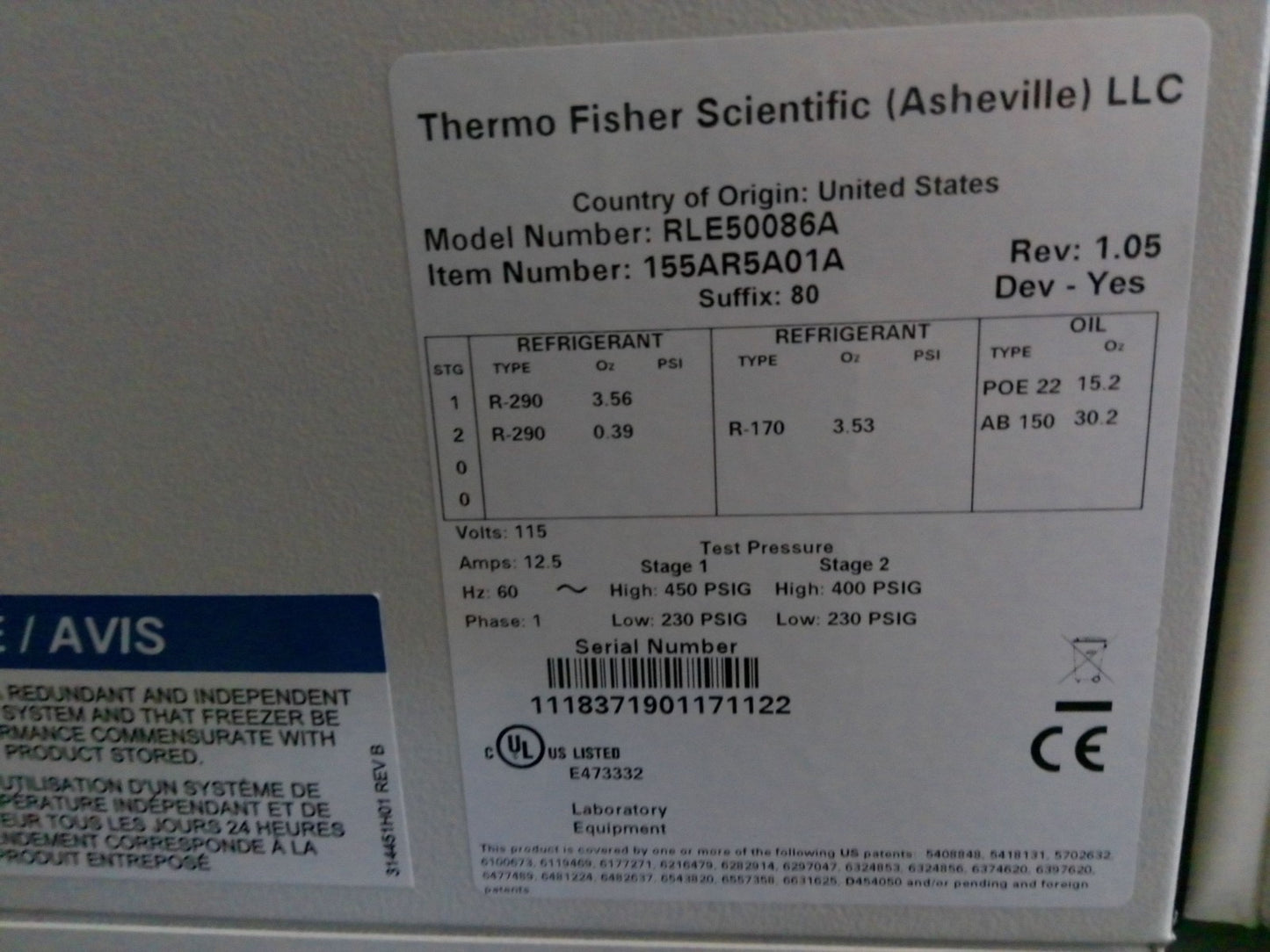 Thermo Scientific RLE50086A -86C Ultra Low Freezer 24.1Cf (2017) FULLY TESTED