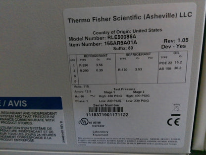 Thermo Scientific RLE50086A -86C Ultra Low Freezer 24.1Cf (2017) FULLY TESTED