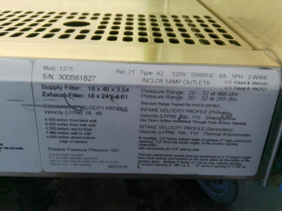 Thermo Scientific 4ft 1375 A2 Biosafety/Biological Safety Cabinet w /UV (2021)