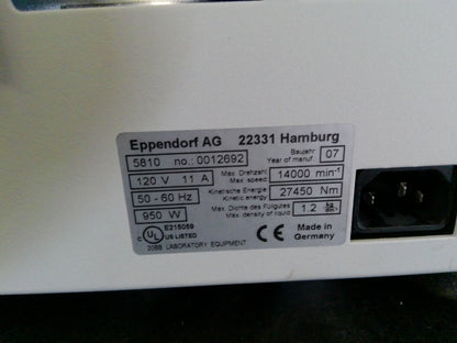 Eppendorf 5810 Benchtop Centrifuge w/ Rotor (A-4-81) No Buckets or Inserts
