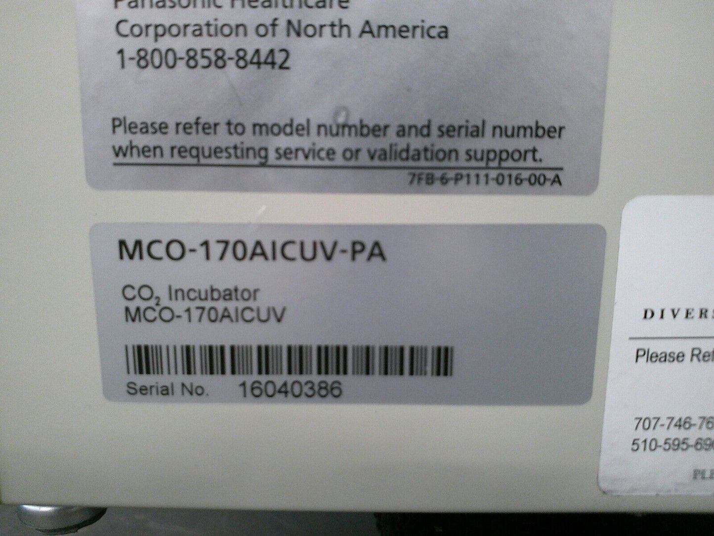 Panasonic MCO-170AICUVL-PA CO2 Incubator Oven 120v