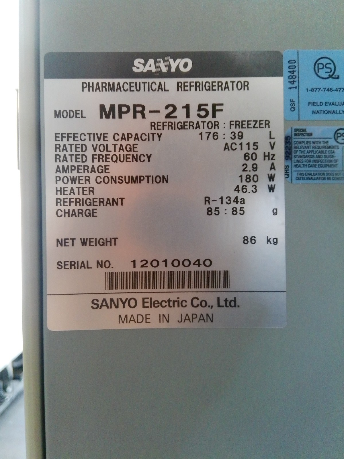 Sanyo MPR-215F Laboratory Refrigerator / Freezer Combo  7.6Cf
