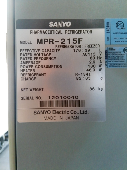 Sanyo MPR-215F Laboratory Refrigerator / Freezer Combo  7.6Cf