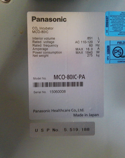Panasonic MCO-80IC CO2 Large Reach-In Incubator 30.1Cf, 851L, 120v