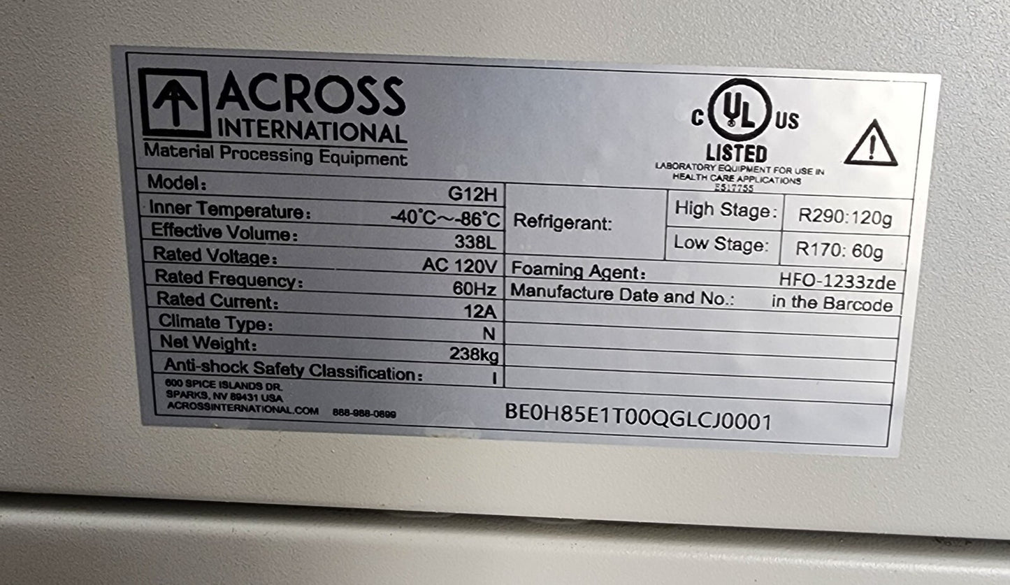 Across International -86 C (2021) Ultra Low Freezer  12Cf, 120v FULLY TESTED
