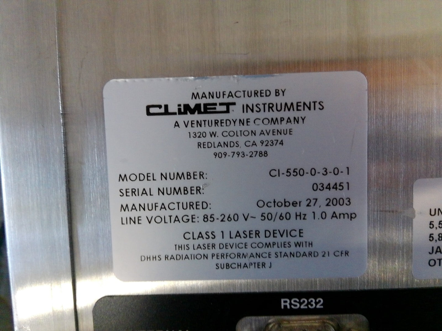 Climet CI-550 Portable Laser Particle Counter 120v