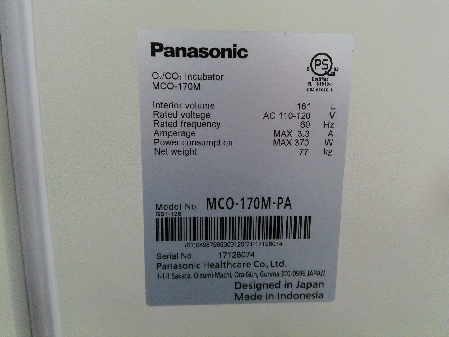 PHCbi MCO-170M-PA O2/CO2 Double Stack Incubator FULLY TESTED