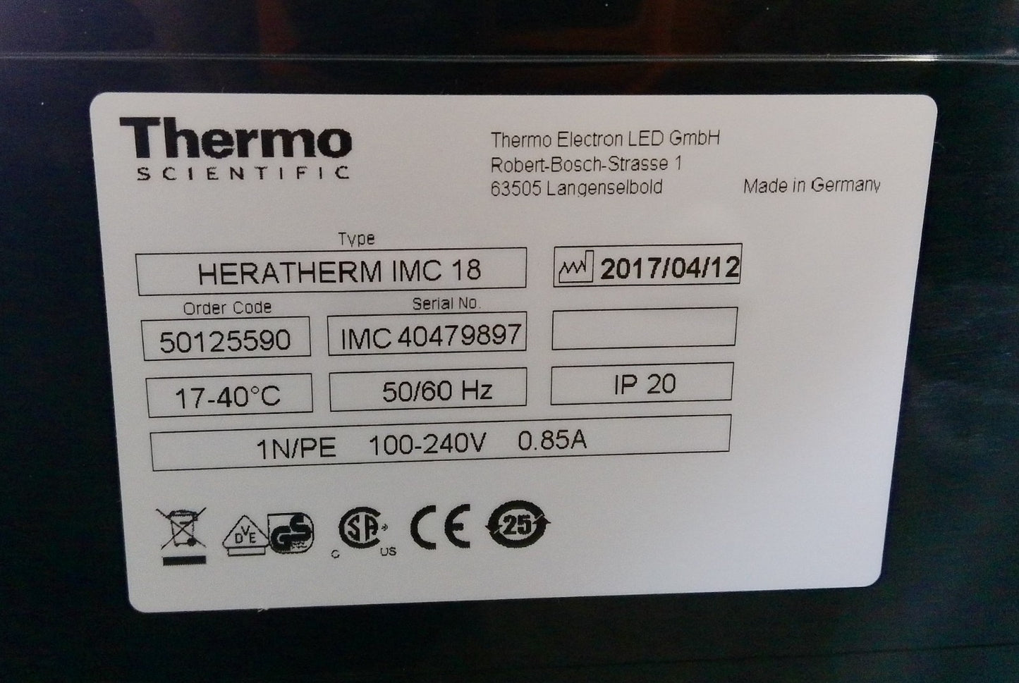 Thermo Scientific Heratherm IMC 18 Microbiological Incubator (17-40c) .65Cf