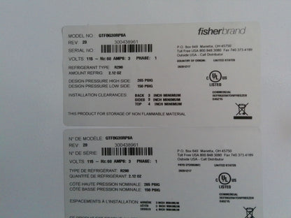 Fisherbrand Isotemp GTFBG30RPSA +4C Laboratory Refrigerator 27Cf (2020) TESTED