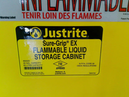 Justrite 892220 Flammable Storage Cabinet Self Closing Doors 22 Gal
