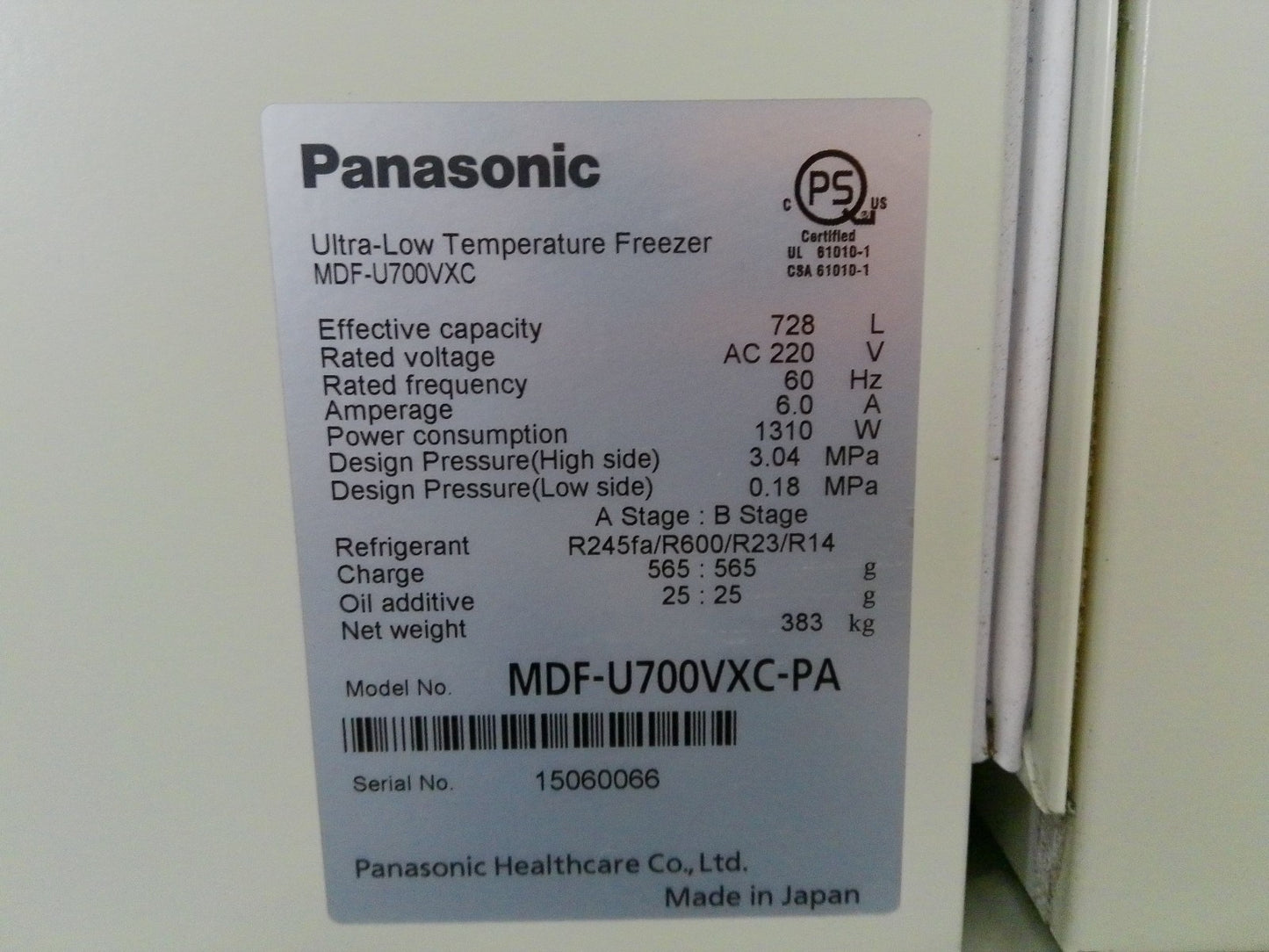 Panasonic MDFU700VXC Twin Guard -86C Ultra Low Freezer 25.7Cf 220v FULLY TESTED