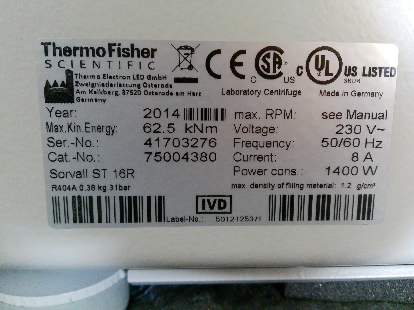 Thermo Sorvall ST16R Refrigerated Benchtop Centrifuge W/Rotor, Buckets, Inserts