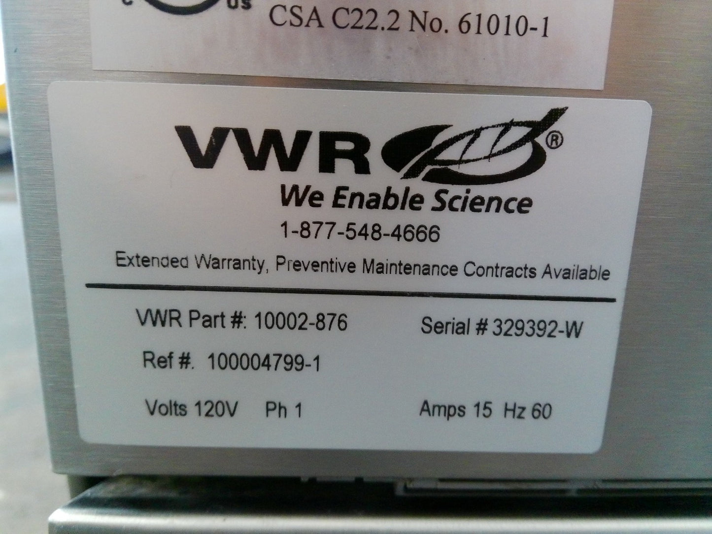 VWR 10002-876 Glassware Dish Washer 120v