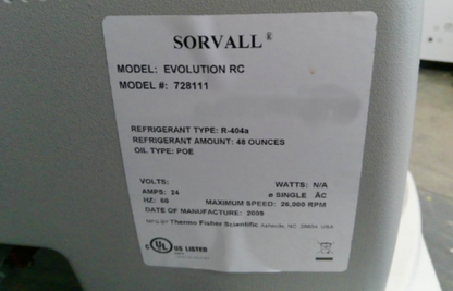 Thermo Sorvall Evolution RC Refrigerated Floor Centrifuge w/ Rotor & Inserts
