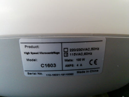 VWR C1603 High Speed Microcentrifuge w/ Rotor & Lid