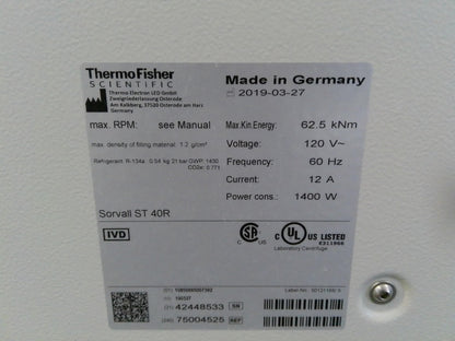 Thermo Sorvall ST 40R Refrigerated Benchtop Centrifuge w/Rotor, Buckets, Inserts
