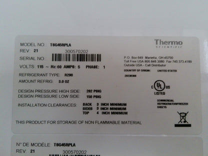 Thermo Scientific TSG45RPLA Double Door Laboratory Refrigerator 45Cf (2023)