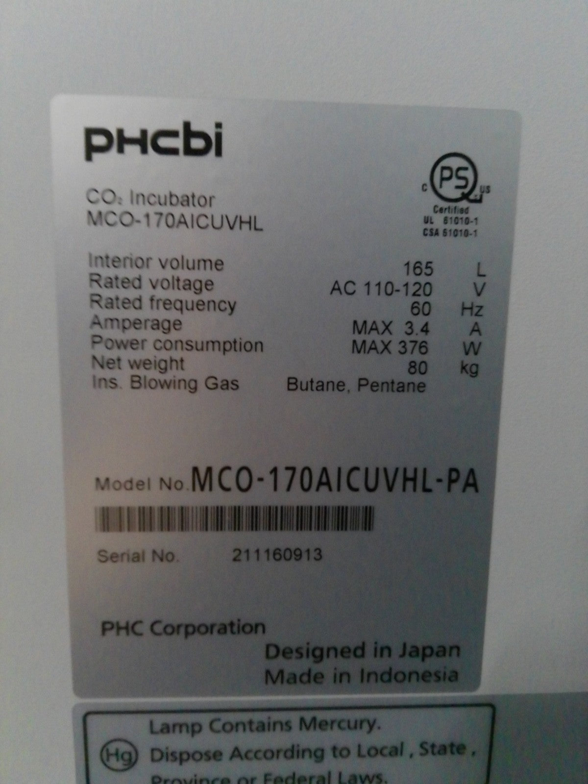 PHCbi MCO-0170AICUVHL-PA Double Stack CO2 Incubators TESTED & CALIBRATED