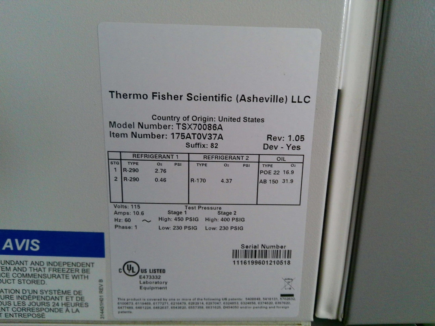 Thermo Scientific TSX70086A -86C Ultra Low Freezer 33.5Cf (2021) w/ Warranty